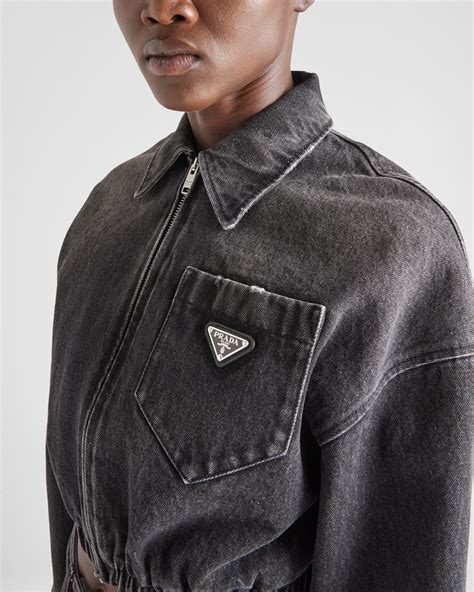 prada denim jacket black|denim zipper jacket.